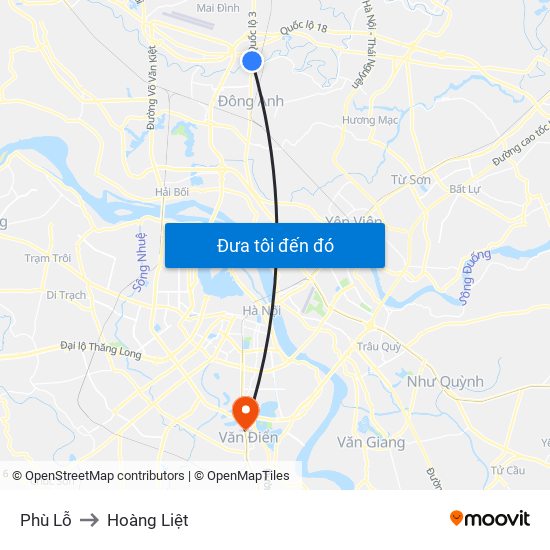 Phù Lỗ to Hoàng Liệt map