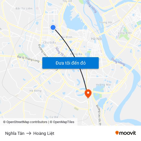 Nghĩa Tân to Hoàng Liệt map