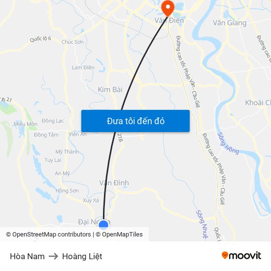 Hòa Nam to Hoàng Liệt map