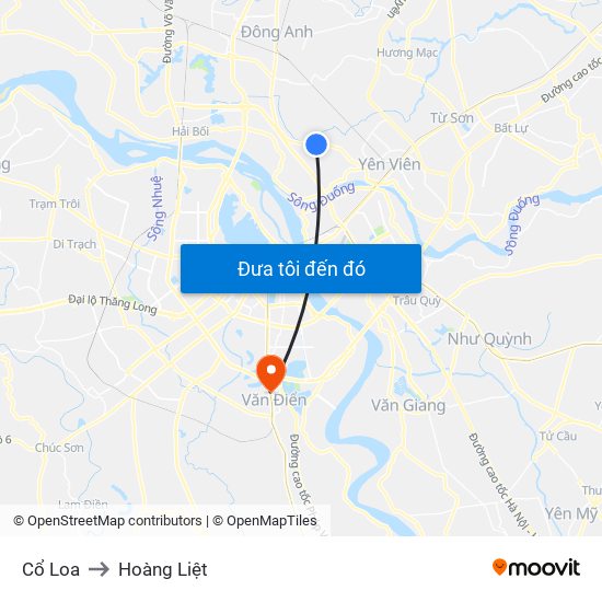 Cổ Loa to Hoàng Liệt map