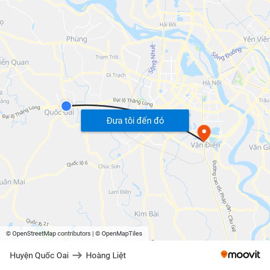 Huyện Quốc Oai to Hoàng Liệt map
