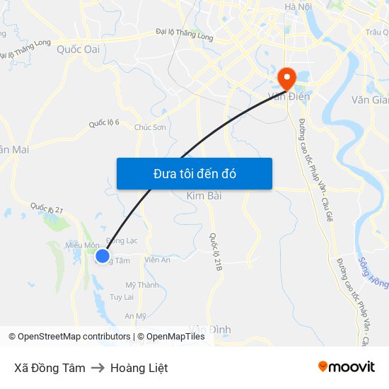 Xã Đồng Tâm to Hoàng Liệt map