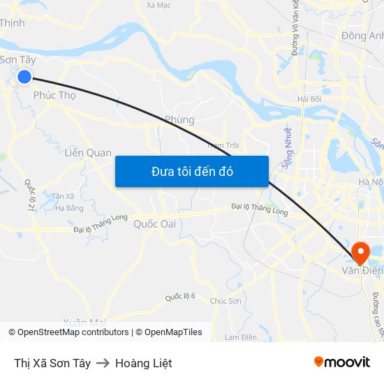 Thị Xã Sơn Tây to Hoàng Liệt map
