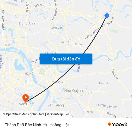 Thành Phố Bắc Ninh to Hoàng Liệt map