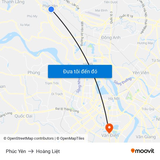 Phúc Yên to Hoàng Liệt map