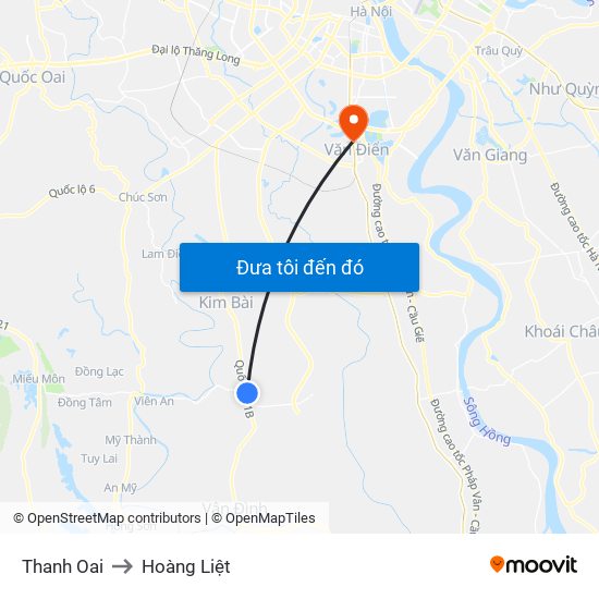 Thanh Oai to Hoàng Liệt map