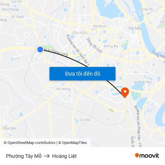 Phường Tây Mỗ to Hoàng Liệt map