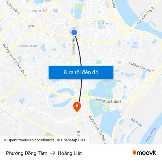 Phường Đồng Tâm to Hoàng Liệt map