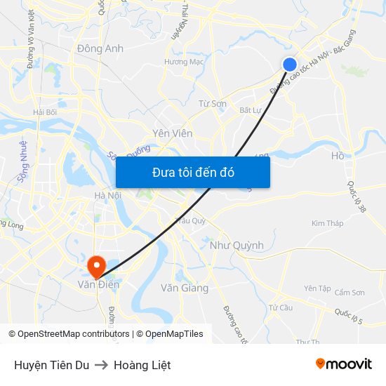 Huyện Tiên Du to Hoàng Liệt map