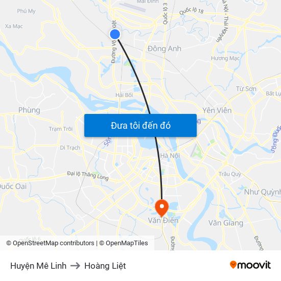 Huyện Mê Linh to Hoàng Liệt map