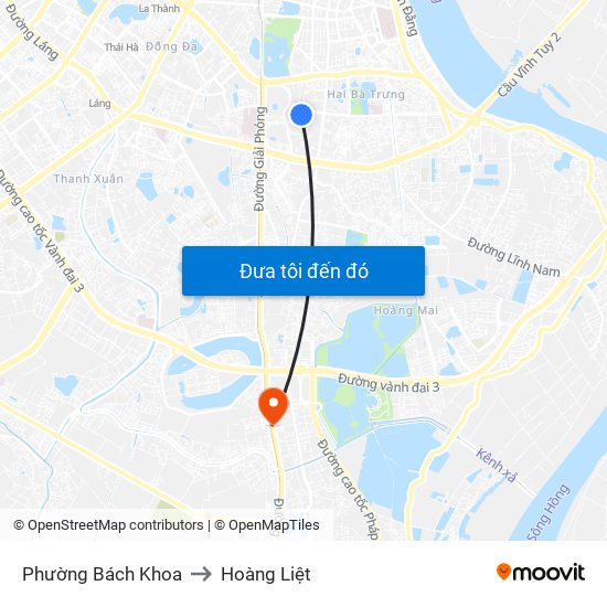 Phường Bách Khoa to Hoàng Liệt map