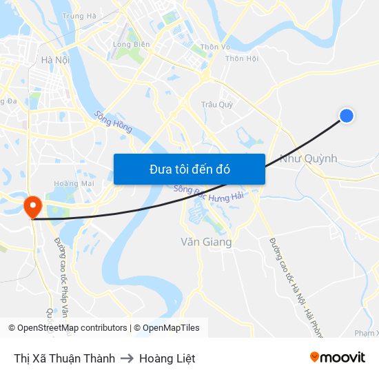 Thị Xã Thuận Thành to Hoàng Liệt map
