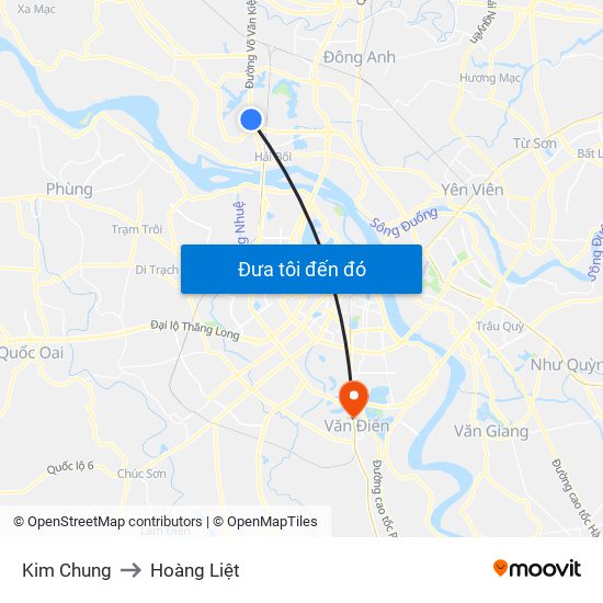 Kim Chung to Hoàng Liệt map