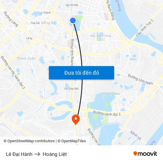 Lê Đại Hành to Hoàng Liệt map