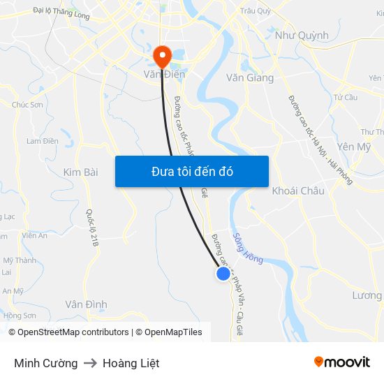Minh Cường to Hoàng Liệt map