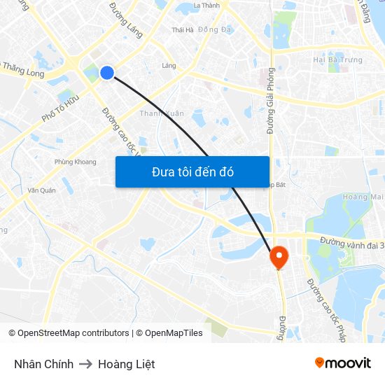 Nhân Chính to Hoàng Liệt map