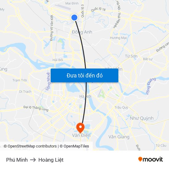 Phú Minh to Hoàng Liệt map