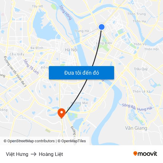 Việt Hưng to Hoàng Liệt map