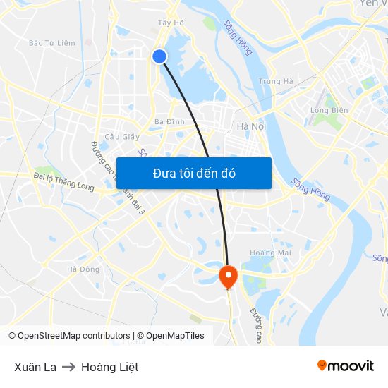 Xuân La to Hoàng Liệt map