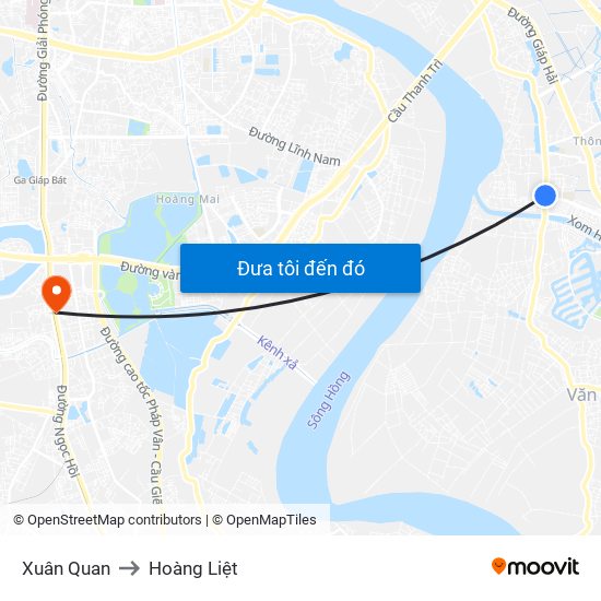 Xuân Quan to Hoàng Liệt map