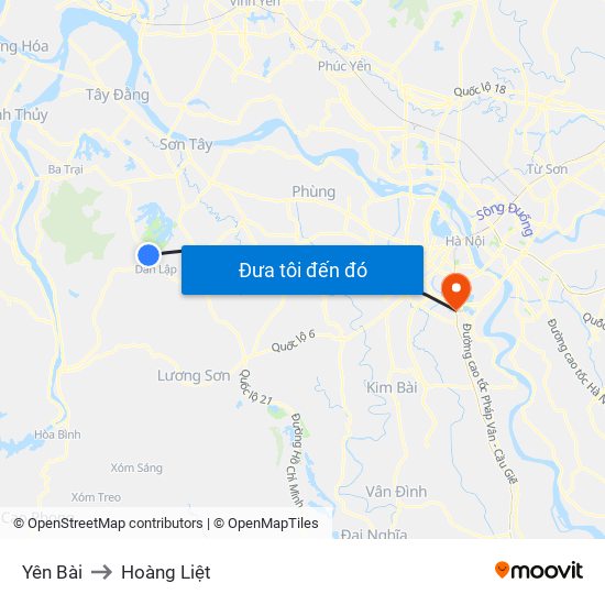 Yên Bài to Hoàng Liệt map