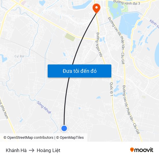 Khánh Hà to Hoàng Liệt map