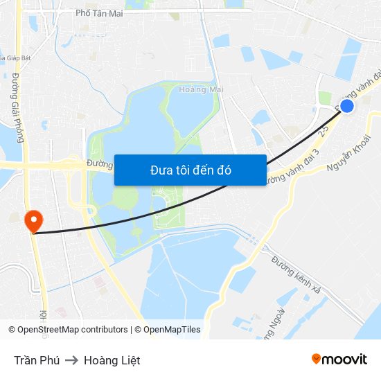 Trần Phú to Hoàng Liệt map