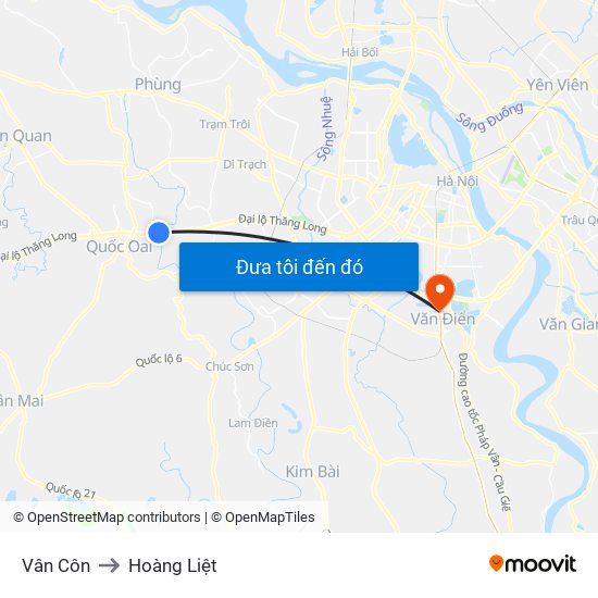 Vân Côn to Hoàng Liệt map