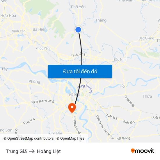 Trung Giã to Hoàng Liệt map