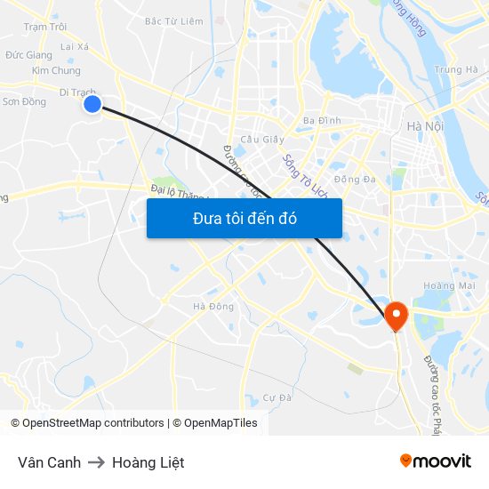 Vân Canh to Hoàng Liệt map