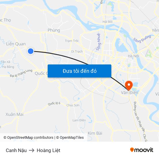 Canh Nậu to Hoàng Liệt map