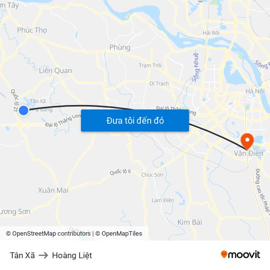 Tân Xã to Hoàng Liệt map