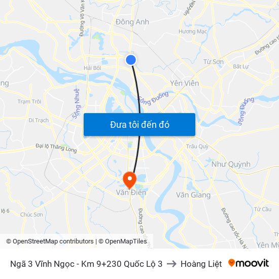 Ngã 3 Vĩnh Ngọc - Km 9+230 Quốc Lộ 3 to Hoàng Liệt map