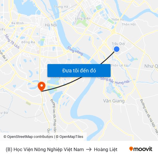 (B) Học Viện Nông Nghiệp Việt Nam to Hoàng Liệt map