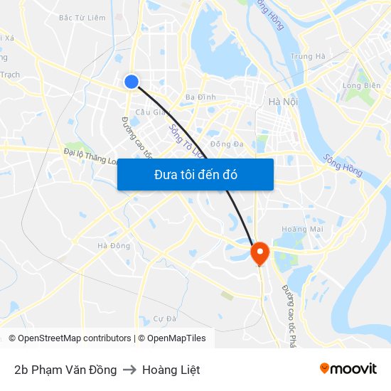 2b Phạm Văn Đồng to Hoàng Liệt map