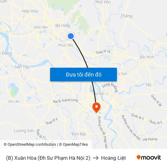 (B) Xuân Hòa (Đh Sư Phạm Hà Nội 2) to Hoàng Liệt map