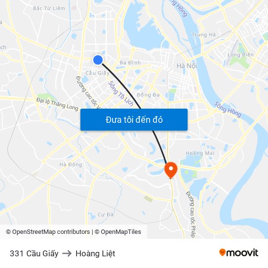 331 Cầu Giấy to Hoàng Liệt map