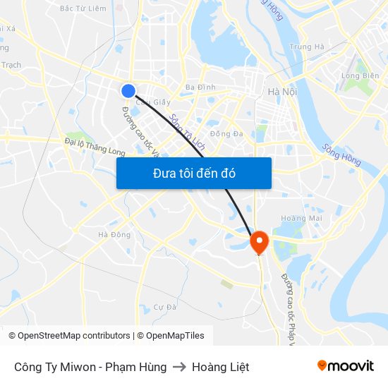 Công Ty Miwon - Phạm Hùng to Hoàng Liệt map
