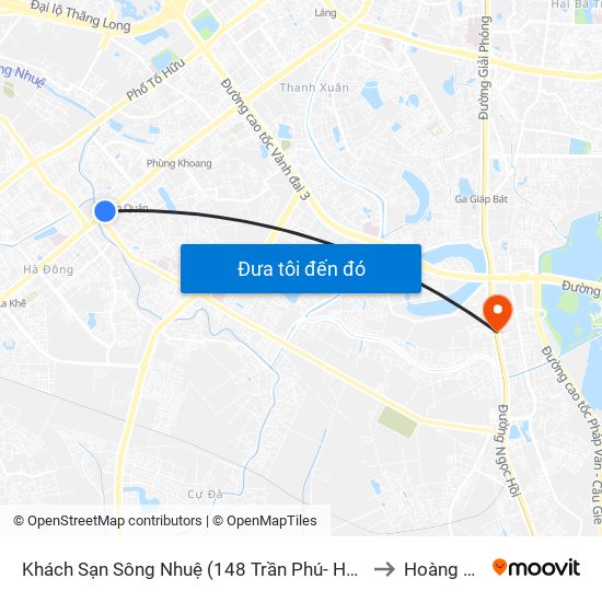 Khách Sạn Sông Nhuệ (148 Trần Phú- Hà Đông) to Hoàng Liệt map