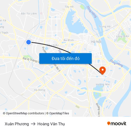 Xuân Phương to Hoàng Văn Thụ map