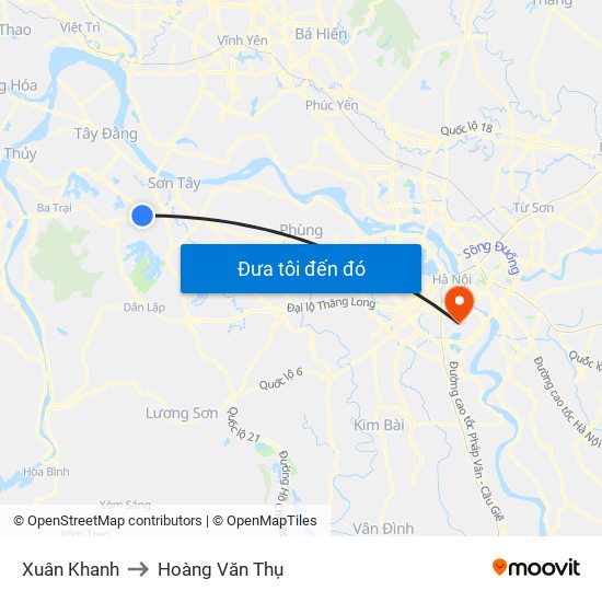 Xuân Khanh to Hoàng Văn Thụ map