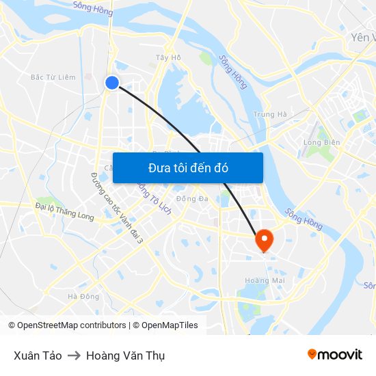 Xuân Tảo to Hoàng Văn Thụ map