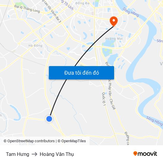 Tam Hưng to Hoàng Văn Thụ map