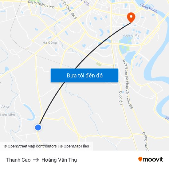 Thanh Cao to Hoàng Văn Thụ map