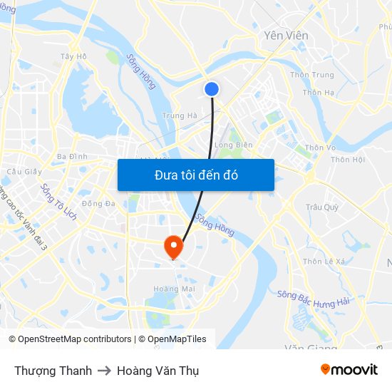 Thượng Thanh to Hoàng Văn Thụ map