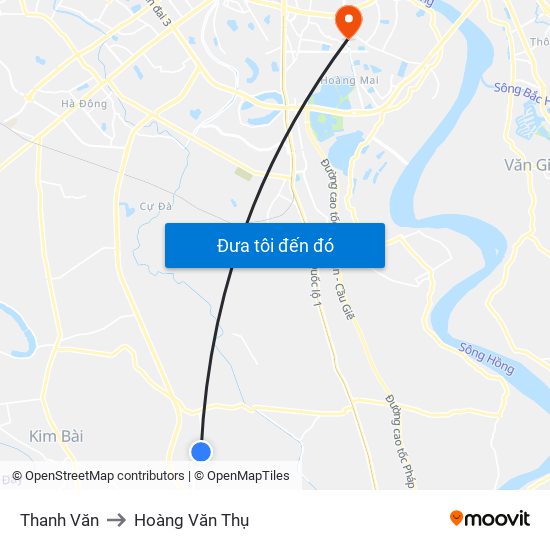 Thanh Văn to Hoàng Văn Thụ map