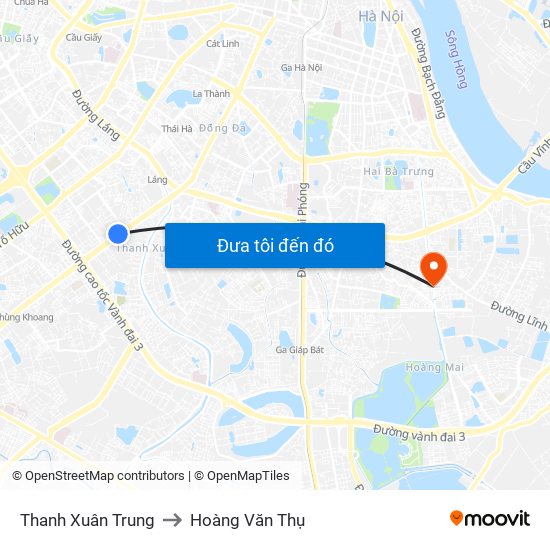 Thanh Xuân Trung to Hoàng Văn Thụ map