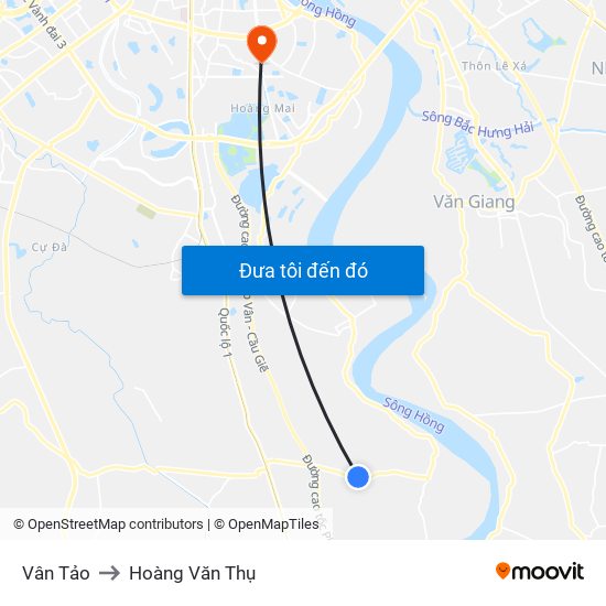 Vân Tảo to Hoàng Văn Thụ map