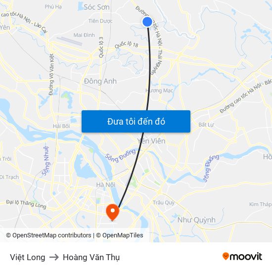 Việt Long to Hoàng Văn Thụ map