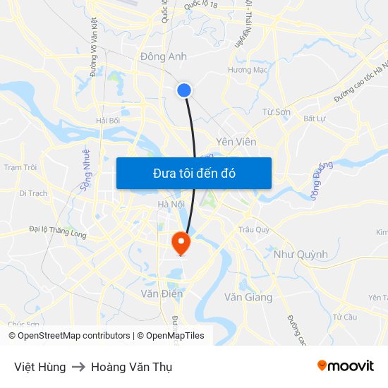 Việt Hùng to Hoàng Văn Thụ map
